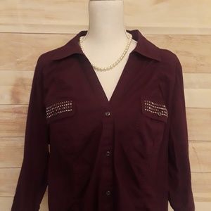 Lane Bryant 18/20 Purple Scrunch Roll Sleeve Top